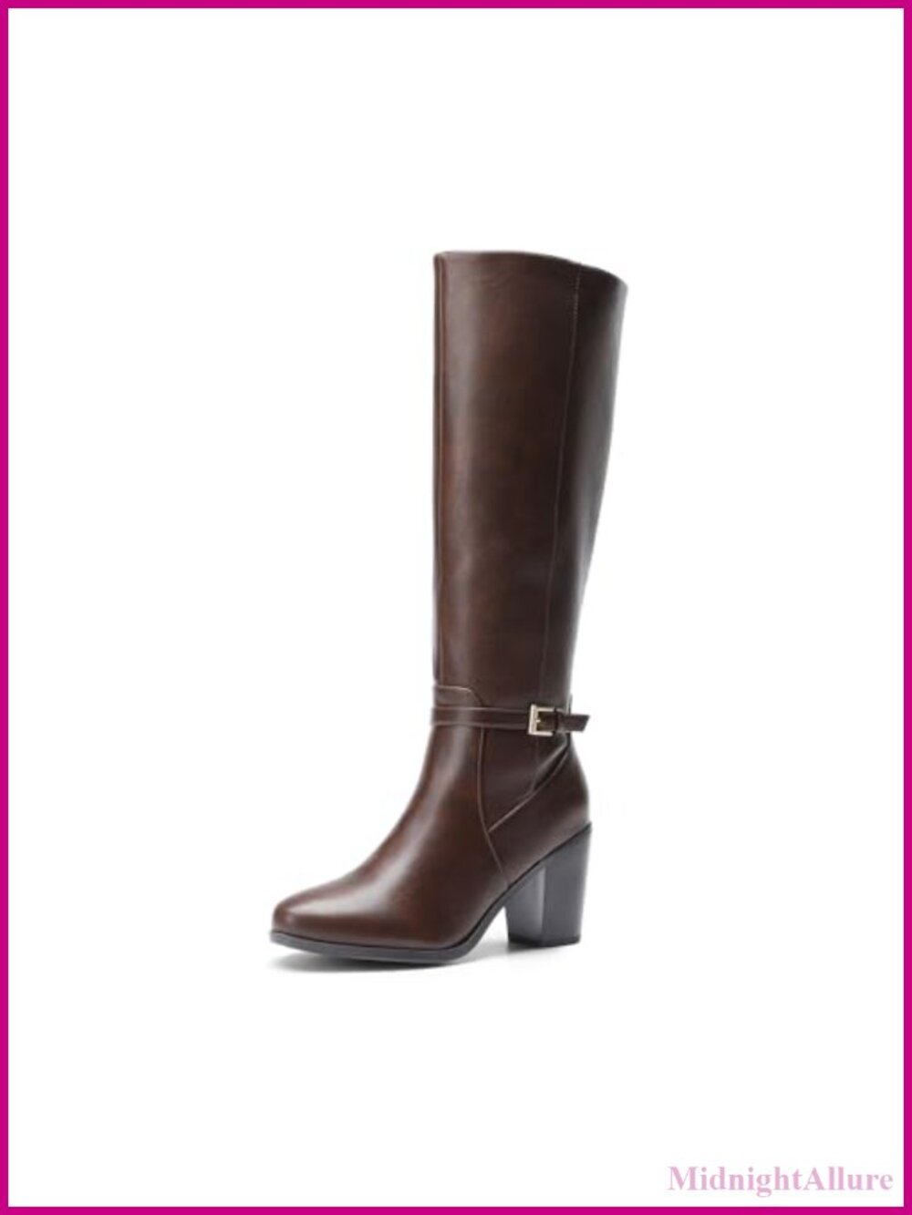 Women's Chunky Knee-High Boots Faux Leather Almond Toe Side Zip